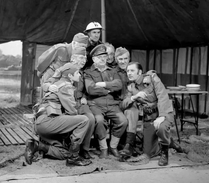 Framed Print : The crew of the BBC television series Dads Army pose for a group photograph Framed Print : The crew of the BBC television series Dads Army pose for a group photograph