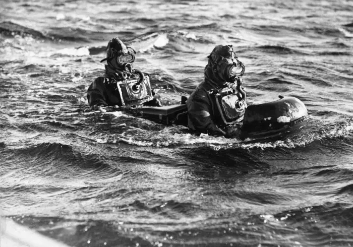 Framed Print : Two crew of Royal Navy Chariot human torpedos Framed Print : Two crew of Royal Navy Chariot human torpedos