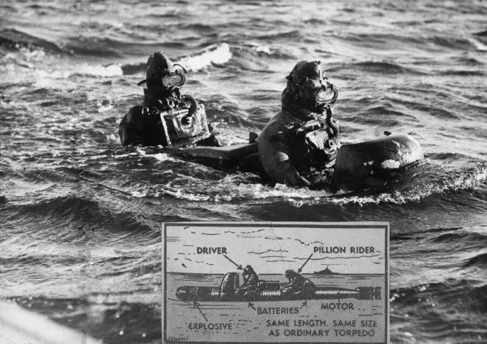 Framed Print : Two crew of Royal Navy Chariot human torpedos Framed Print : Two crew of Royal Navy Chariot human torpedos