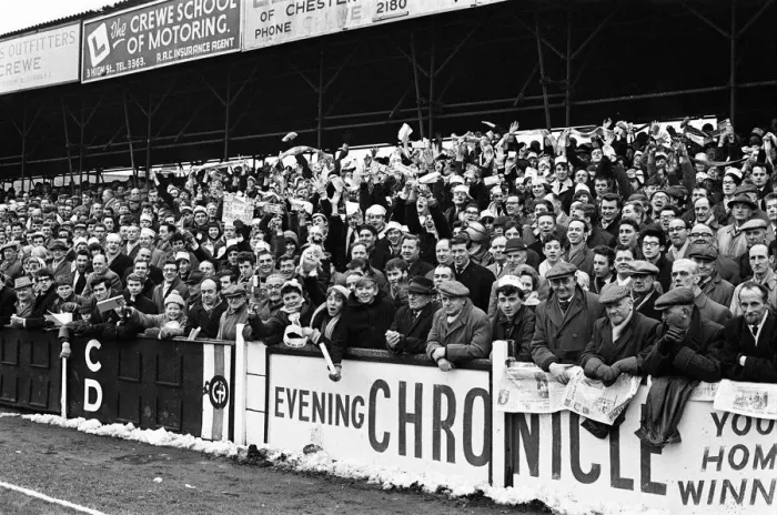 Framed Print : Crewe 1-1 Coventry, FA Cup match at The Alexandra Stadium, Saturday 12th February 1966 Framed Print : Crewe 1-1 Coventry, FA Cup match at The Alexandra Stadium, Saturday 12th February 1966