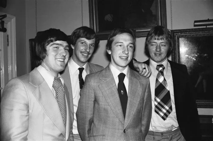 Framed Print : Cricket Award winners. Four young cricketers at Lords who were selected to go to
