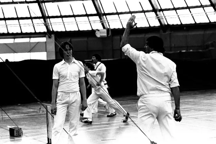 Framed Print : Cricket Legend Fred Trueman at the Evening Chronicle sponsored cricket coaching session Framed Print : Cricket Legend Fred Trueman at the Evening Chronicle sponsored cricket coaching session