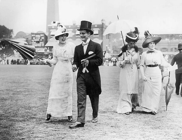 Cricket match at Lords between Eton and Harrow. Well dressed spectators