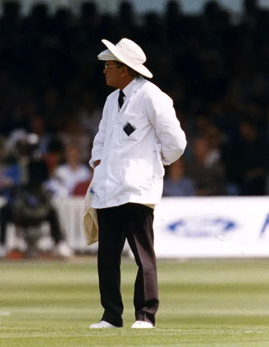 Framed Print : Cricket Umpire Dickie Bird wears Two Hats 24th April 1993