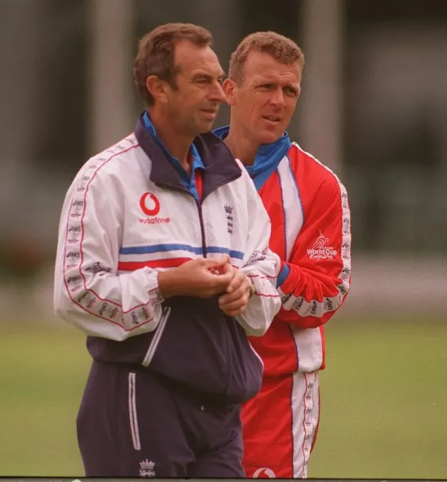 Framed Print : Cricket World Cup England 1999 Alec Stewart with David Lloyd ahead of the opening World