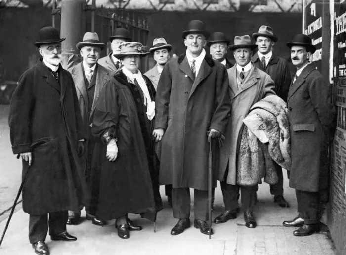 Framed Print : Cricketer C. B. Fry arrives at Brighton with some of his fans who met him