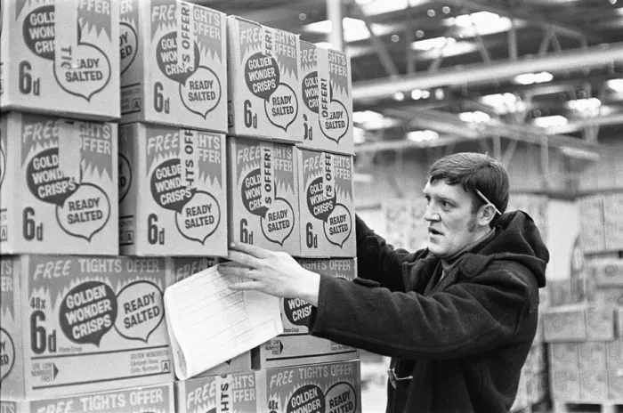 Framed Print : Crisps for Life! A warehouse worker at the Golden Wonder warehouse in Bothwell seen here Framed Print : Crisps for Life! A warehouse worker at the Golden Wonder warehouse in Bothwell seen here