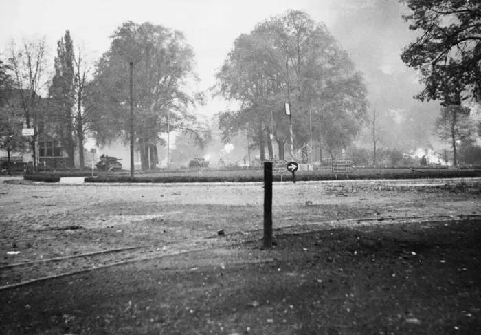 Framed Print : A Crocodile Flame throwing tanks in action directing their fire on the enemy