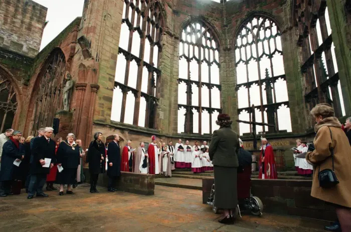 Framed Print : The Cross and Orb on show at Coventry Cathedral during service of reconciliation