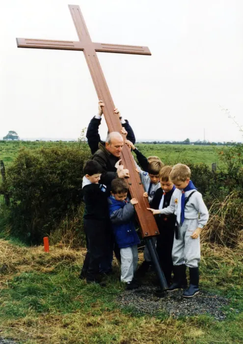 Framed Print : A cross is raised on the site of the new church of St Francis of Assisi at Ingleby Framed Print : A cross is raised on the site of the new church of St Francis of Assisi at Ingleby
