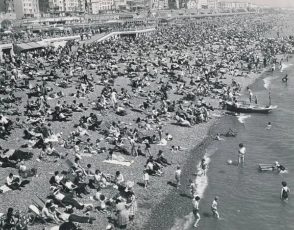 Crowded Beach in Brighton 1964 1960s