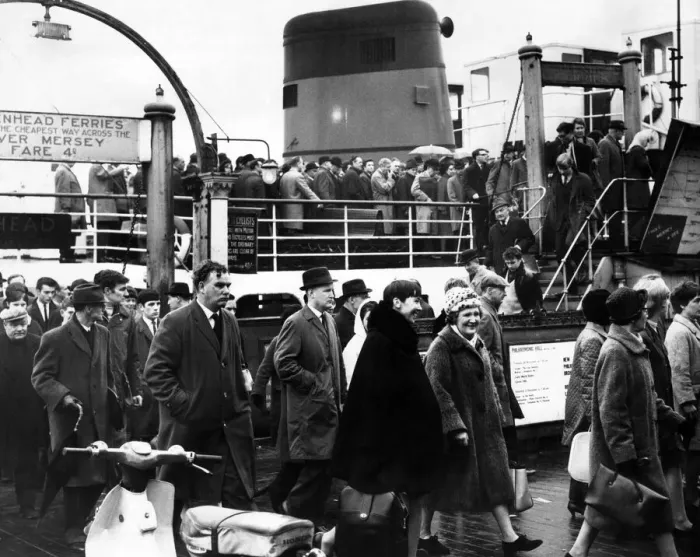 Framed Print : Crowded ferry boats operated a faster than usual shuttle service from Birkenhead
