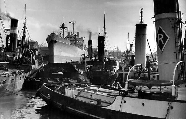 A crowded scene at the Sandon Half Tide Dock, Liverpool. 9th March 1956