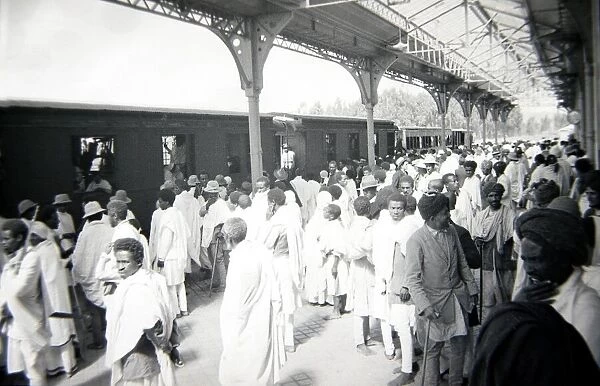 Crowded scenes at a railway station in Abyssinia Circa 1935 Transport