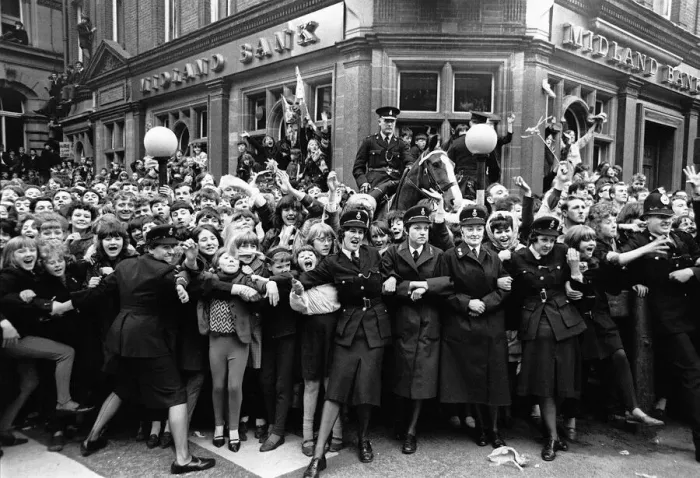 Framed Print : Crowds of Beatles fans outside the ABC theatre as the Beatles arrive for the Northern