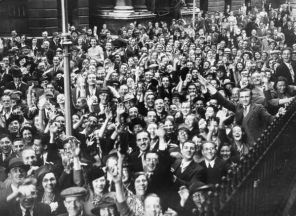 Crowds cheering Ministers at Downing Street. 29th August 1939