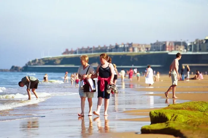 Framed Print : Crowds enjoying the Sunshine on the beach at Whitley Bay Framed Print : Crowds enjoying the Sunshine on the beach at Whitley Bay