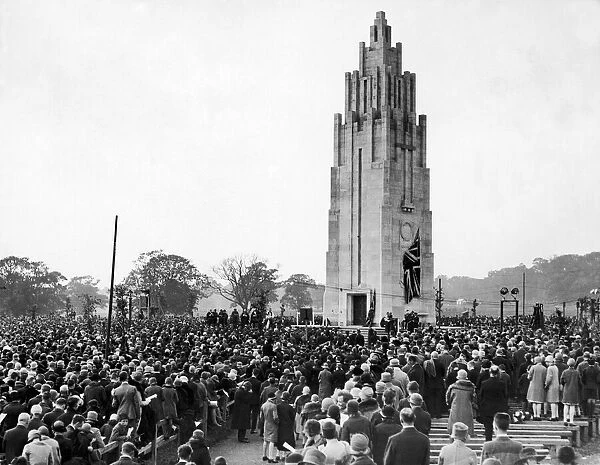 Crowds gather at Coventry war memorial in Coventry, West Midlands (formerly Warwickshire)