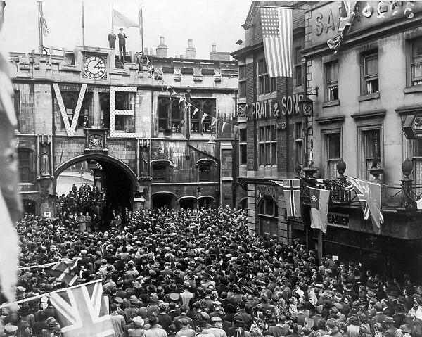 Crowds gather in Lincoln for the citys VE Day parade. 15th May 1945