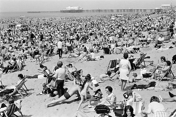 Crowds pack the Central beach at Blackpool on a hot summers day, Lancashire