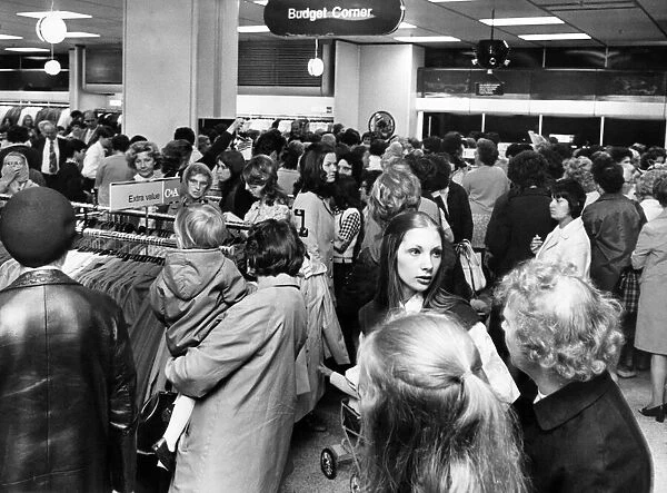 Crowds of people in the new C&A store on the day it opened. 19th July 1971