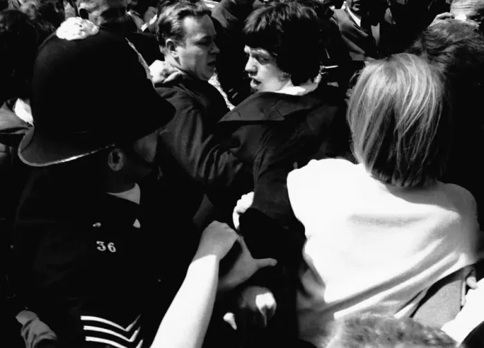 Framed Print : Crowds throng around Mick Jagger and Keith Richards on 10 May 1967 outside Chichester Framed Print : Crowds throng around Mick Jagger and Keith Richards on 10 May 1967 outside Chichester
