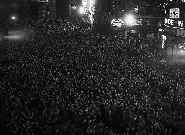 Crowds welcome in the new year in Piccadilly 1950