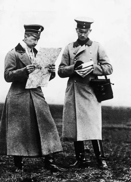 Framed Print : Crown Prince of Germany (left) seen here studying a map with one of his officer during Framed Print : Crown Prince of Germany (left) seen here studying a map with one of his officer during