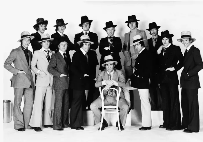 Framed Print : Crystal Palace football team seen here dressed as gangsters. Circa 1974 Framed Print : Crystal Palace football team seen here dressed as gangsters. Circa 1974