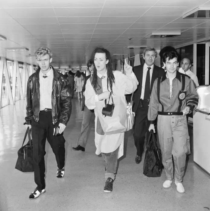 Framed Print : Culture Club leave Heathrow Airport, London for New York and an 8 day promotion visit Framed Print : Culture Club leave Heathrow Airport, London for New York and an 8 day promotion visit