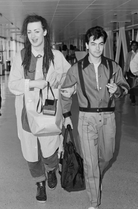 Framed Print : Culture Club leave Heathrow Airport, London for New York and an 8 day promotion visit