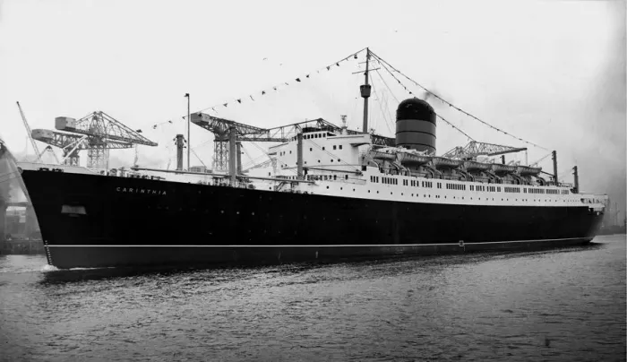 Framed Print : Cunard liner ship Carinthia pictured leaving John Browns Yard at Clydebank in Scotland Framed Print : Cunard liner ship Carinthia pictured leaving John Browns Yard at Clydebank in Scotland