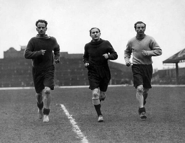 Cup-finalists in training at Blackpool. Blackpool trio, Harry Johnston