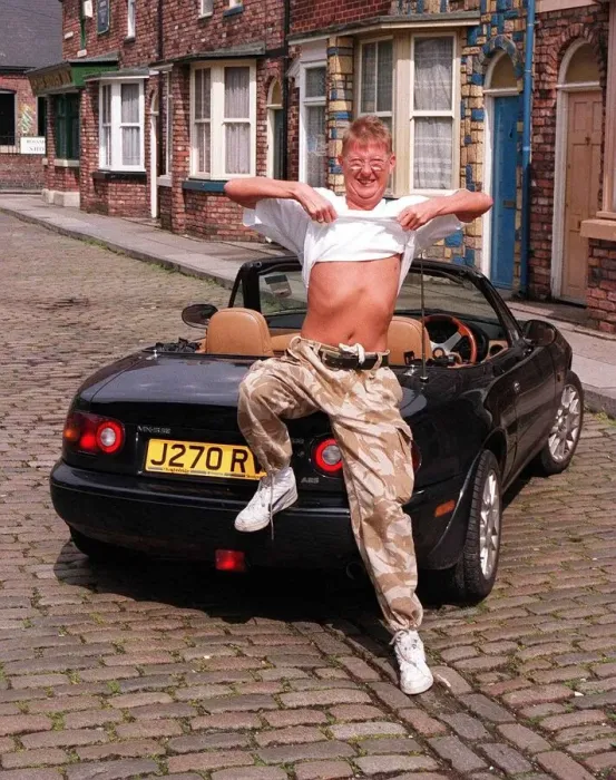 Framed Print : Curly Watts actor Kevin Kennedy June 1998 actor from Coronation Street shows off tanned Framed Print : Curly Watts actor Kevin Kennedy June 1998 actor from Coronation Street shows off tanned