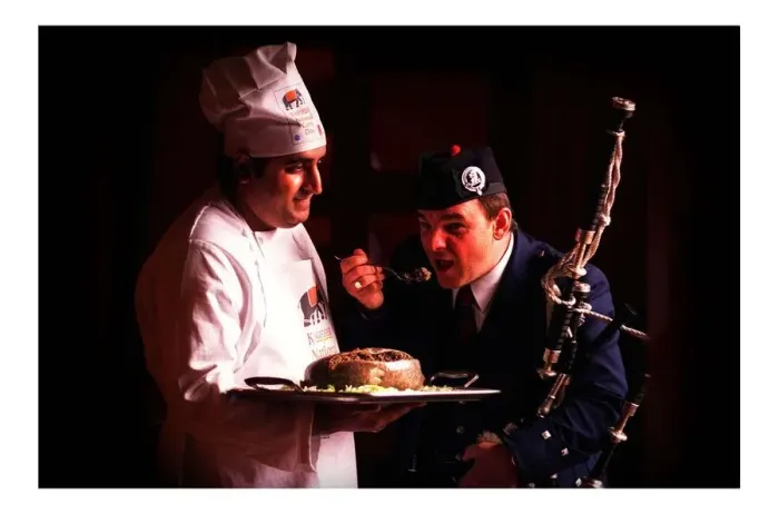 Framed Print : Curried Haggis dish September 1998 Piper Stephen Young tries new curry dish of Framed Print : Curried Haggis dish September 1998 Piper Stephen Young tries new curry dish of