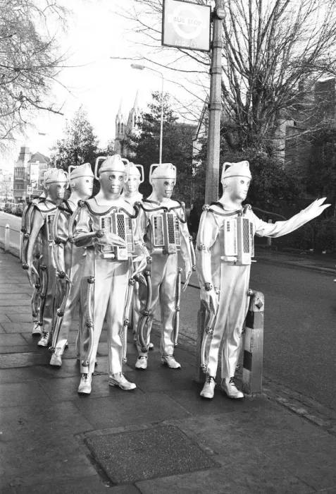 Framed Print : Cybermen take a break from filming at the BBC Ealing studios for Dr Who story call Framed Print : Cybermen take a break from filming at the BBC Ealing studios for Dr Who story call