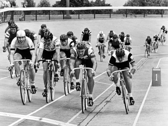 Framed Print : Cycle Racing at Clairville Stadium, Middlesbrough. 11th August 1977