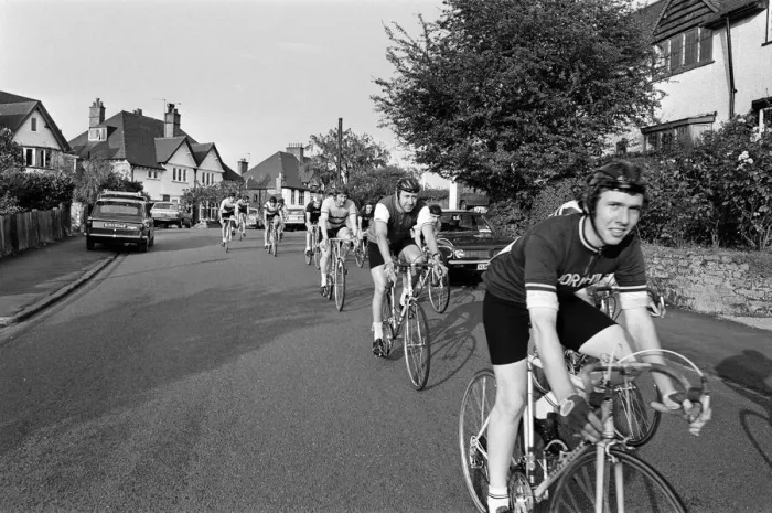 Framed Print : Cycling club in Reading, Berkshire. 11th August 1974 Framed Print : Cycling club in Reading, Berkshire. 11th August 1974