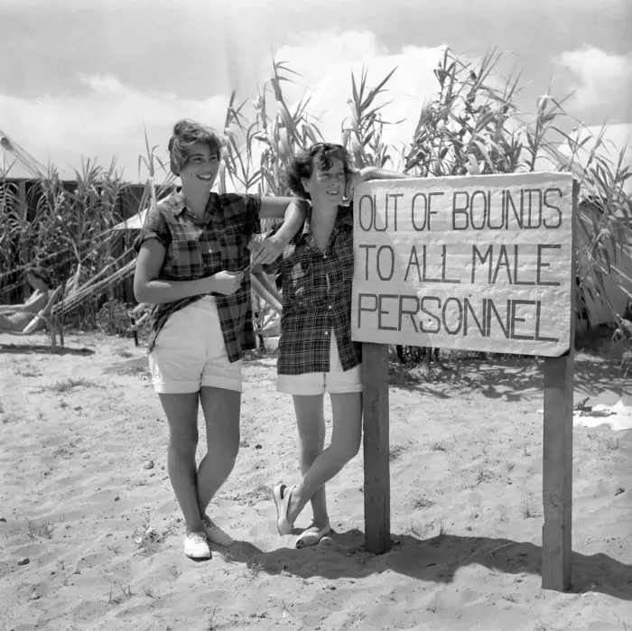 Framed Print : Cyprus: Army Leave Camp. Women service personnel seen here by a sign marking out