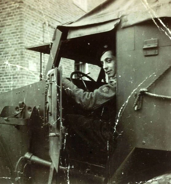 D Day Veteran Peter Taylor at the wheel of his ambulance. World War Two