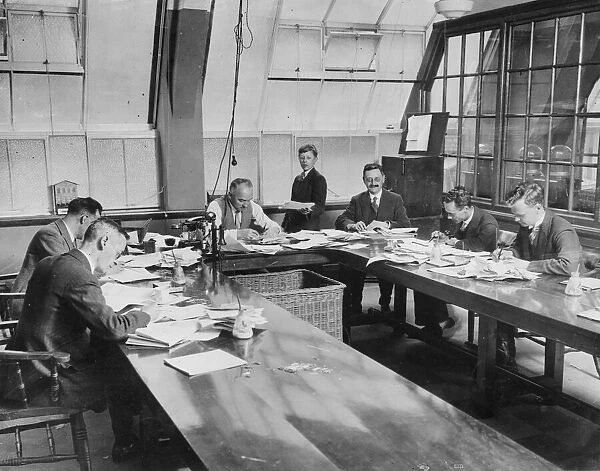 Daily Mirror journalists seen here at work in Geraldine House offices. 1927