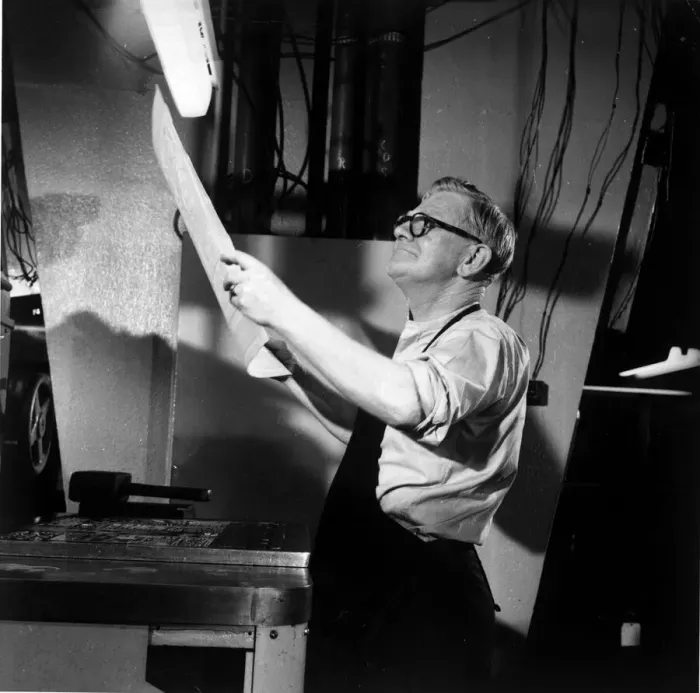 Framed Print : Daily Mirror Newspaper A printer proof checks a page before sending it to Framed Print : Daily Mirror Newspaper A printer proof checks a page before sending it to
