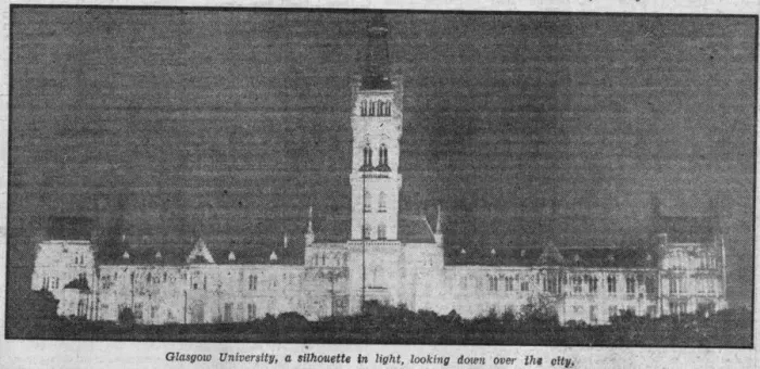 Framed Print : DAILY RECORD PHOTOGRAPH FROM PAPER 9TH MAY 1945 GLASGOW UNIVERSITY LIT LIGHTS