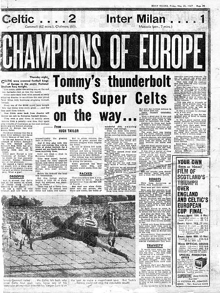 Daily Record ragout 26th May 1967 26  /  05  /  67 Celtic FC win the European Cup