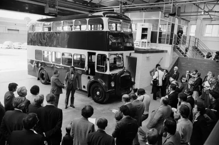Framed Print : A Daimler bus being handed over to The Museum of British Road Transport in Coventry