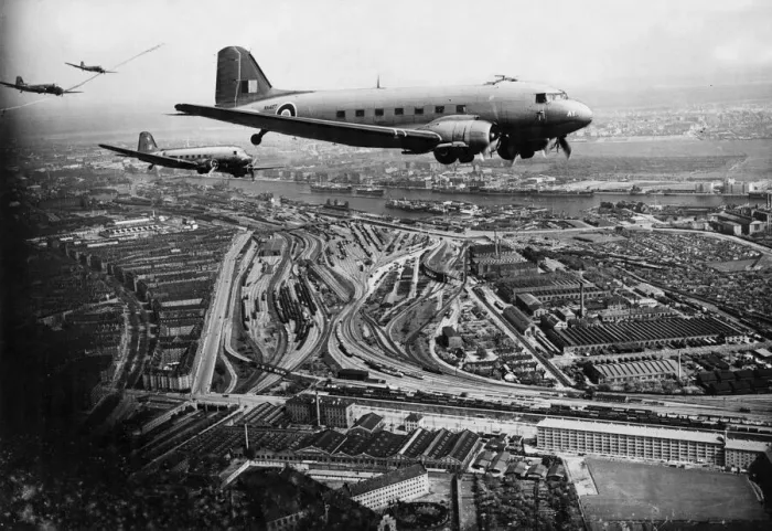 Framed Print : Dakota aircraft of Transport Command RAF flying over the Danish capital city of Framed Print : Dakota aircraft of Transport Command RAF flying over the Danish capital city of