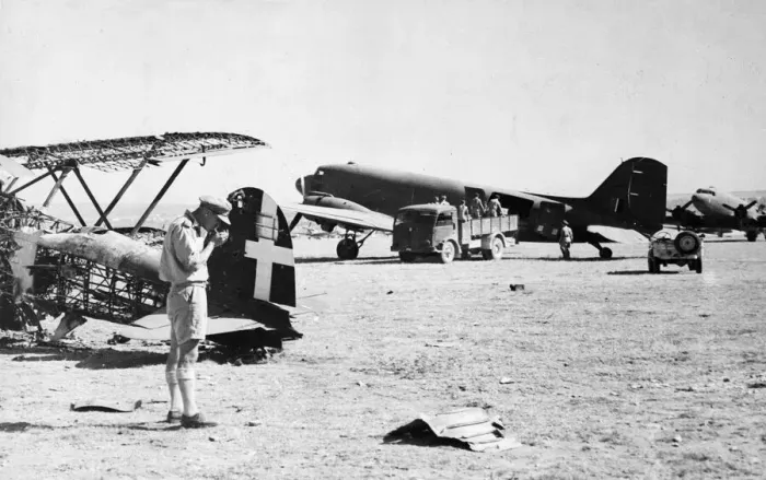 Framed Print : Dakota transport planes being unloaded on a captured airfield in southern Italy during