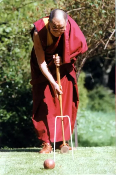Framed Print : The Dalai Lama, the Tibetan spirtual leader pictured playing croquet at the Egerton Grey Framed Print : The Dalai Lama, the Tibetan spirtual leader pictured playing croquet at the Egerton Grey