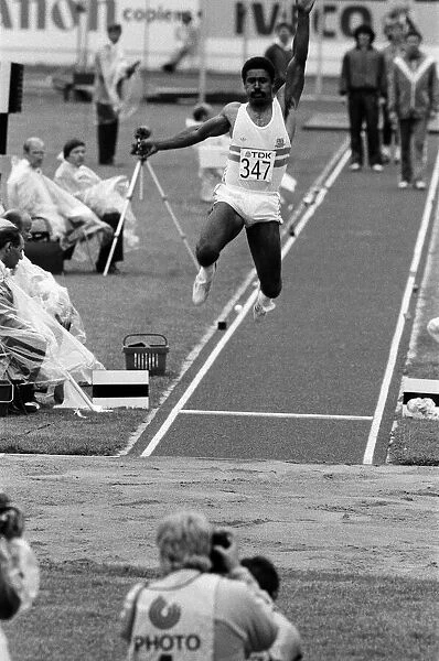 Daley Thompson competing in the 1983 World Championships in Athletics. Helsinki, Finland