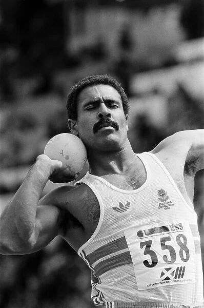 Daley Thompson competing in the shot put during the Commonwealth Games